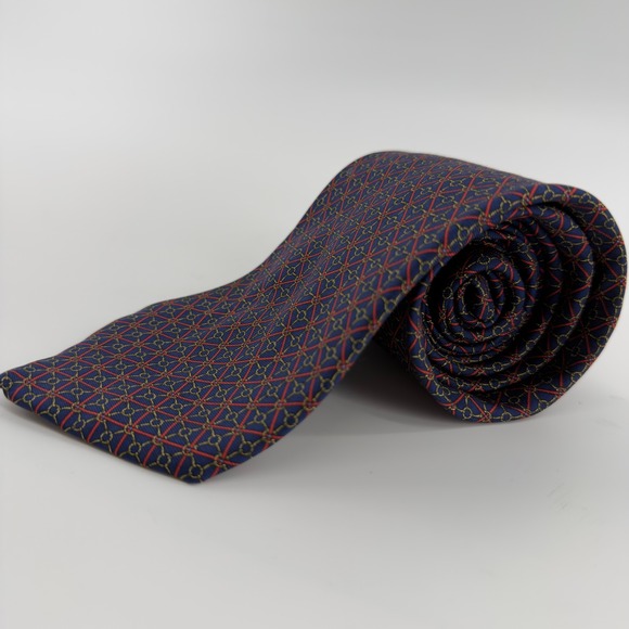 Brooks Brothers Other - Brooks Brothers Makers‎ Silk Tie Navy Blue Red Gold Chain Link Geometric
